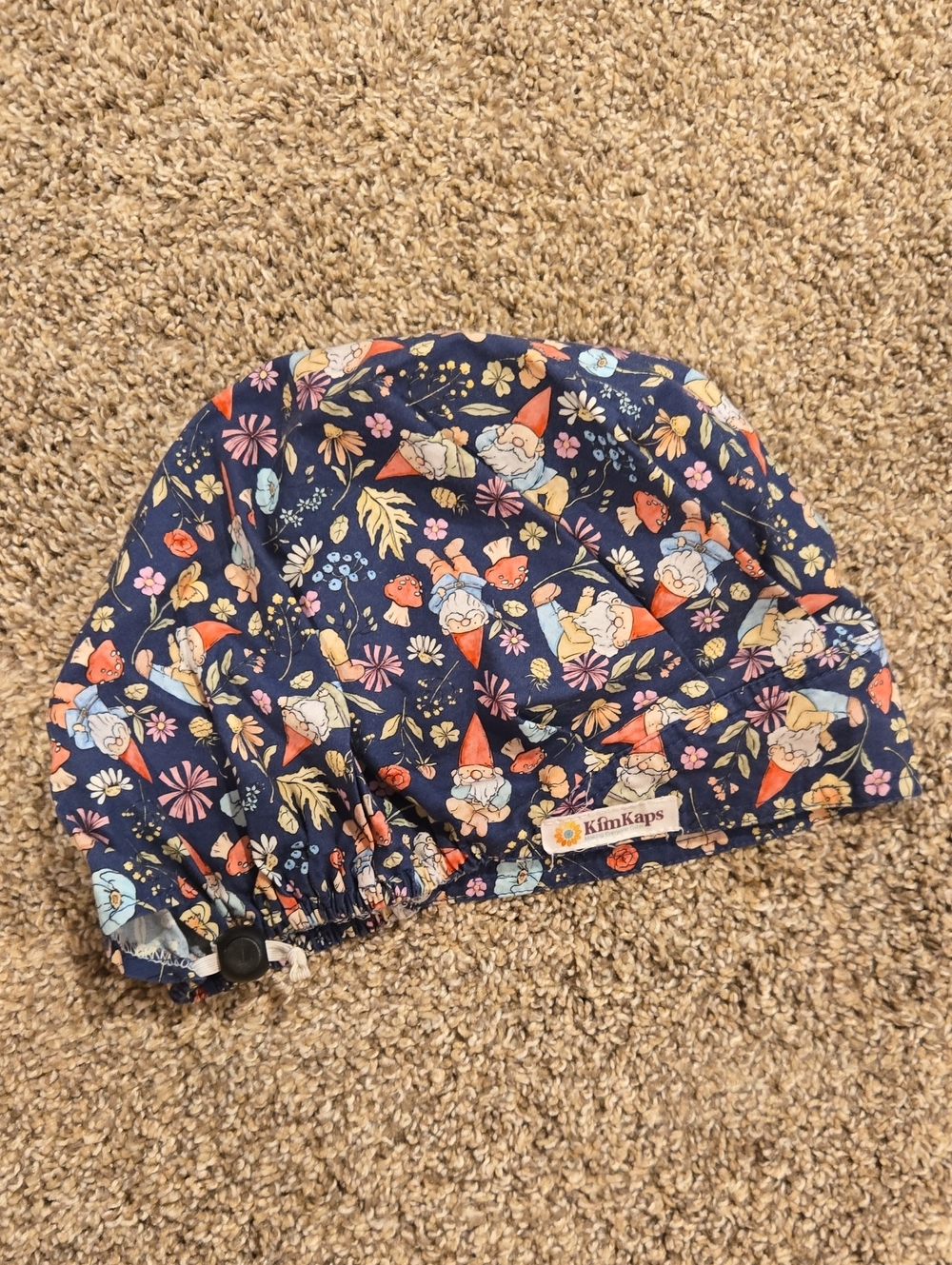 Navy Floral Gnome Print Women's Scrub Cap